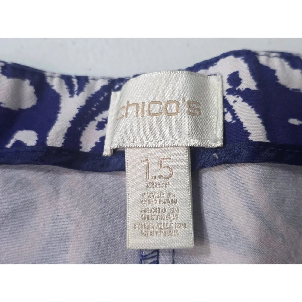 Chico's Blue White‎ Scroll Paisley Crop Pants Size 1.5 M Pull On  Side Zip